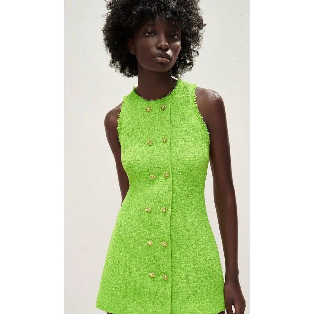 Zara Green Dress Sleeveless Crew Neck Cocktail